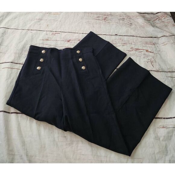 Marella Elisir High Rise Button Trousers Navy Blue Size 8 - Picture 2 of 6
